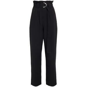 Ganni Belted Pleated Black Crepe Straight-Leg Pants Size 4